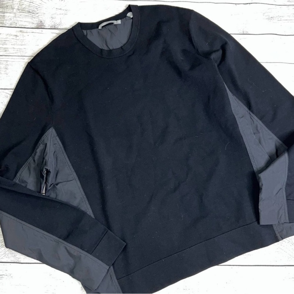 VINCE Men's Mixed Media Cotton Crewneck Sweater / Sweatshirt - Black - Size XL